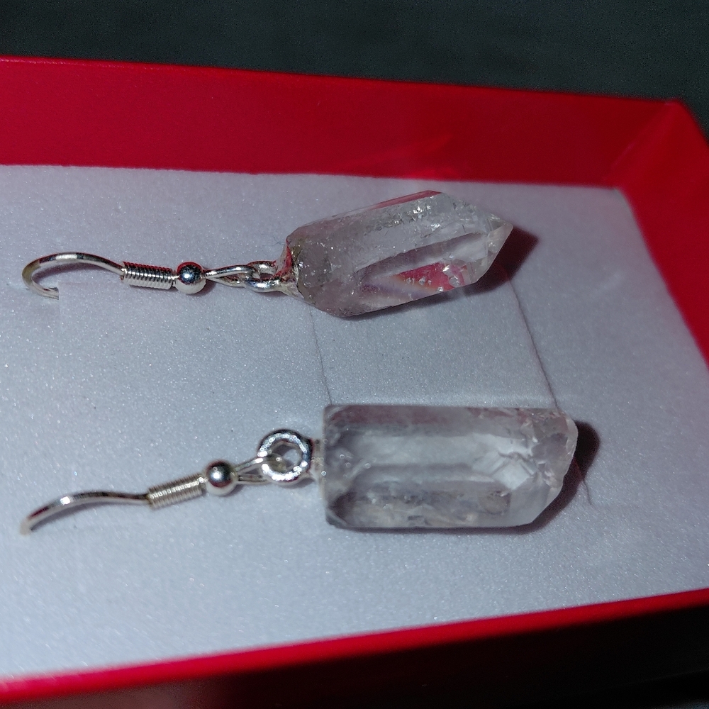 Clear Crystal Quartz Drop Earrings - Picture 3 of 4